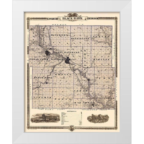 Black Hawk Iowa Landowner - Shober 1874 White Modern Wood Framed Art Print by Shober