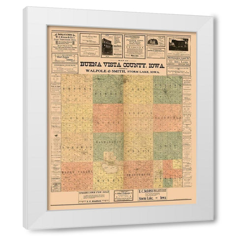 Buena Vista County Iowa - Hixson 1901  White Modern Wood Framed Art Print by Hixson