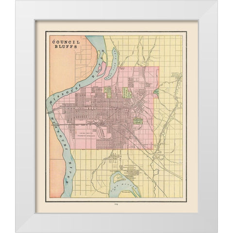 Council Bluffs  Iowa - Cram 1892 White Modern Wood Framed Art Print by Cram