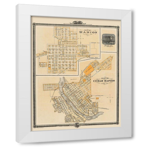 Cedar Rapids, Marion Iowa - Shober 1875 White Modern Wood Framed Art Print by Shober