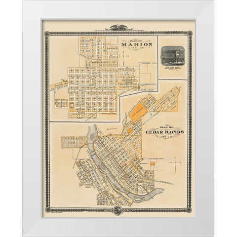 Cedar Rapids, Marion Iowa - Shober 1875 White Modern Wood Framed Art Print by Shober