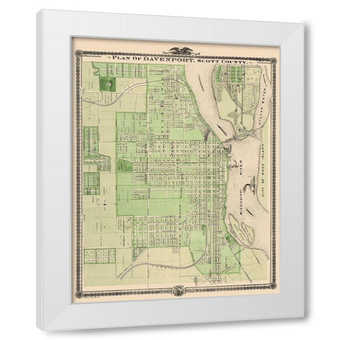 Davenport Iowa Landowner - Shober 1875 White Modern Wood Framed Art Print by Shober