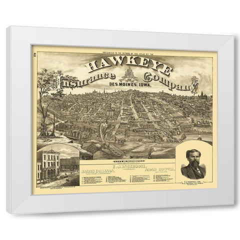 Des Moines Iowa - Andreas 1875 White Modern Wood Framed Art Print by Andreas