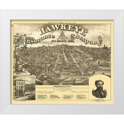 Des Moines Iowa - Andreas 1875 White Modern Wood Framed Art Print by Andreas
