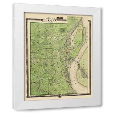 Dubuque Iowa Landowner - Shober 1875 White Modern Wood Framed Art Print by Shober