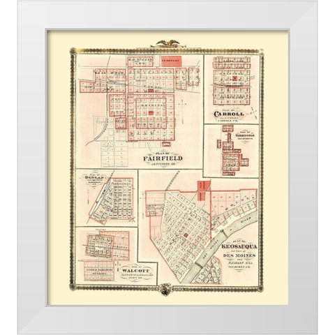 Fairfield, Carroll, Birmingham, Walcott, Keosauqua White Modern Wood Framed Art Print by Andreas