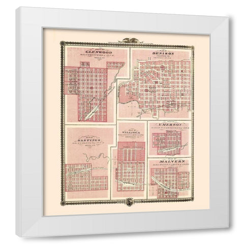 Glenwood, Denison, Hastings Iowa - Andreas 1874 White Modern Wood Framed Art Print by Andreas