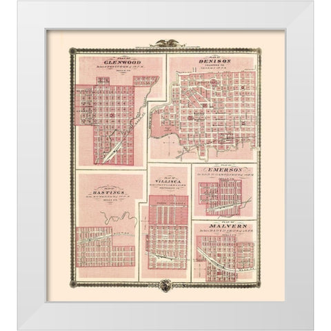 Glenwood, Denison, Hastings Iowa - Andreas 1874 White Modern Wood Framed Art Print by Andreas