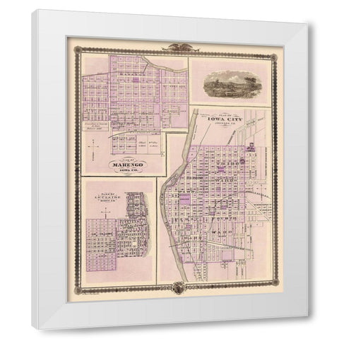 Iowa City, Marengo, Le Claire Iowa - Shober 1875 White Modern Wood Framed Art Print by Shober