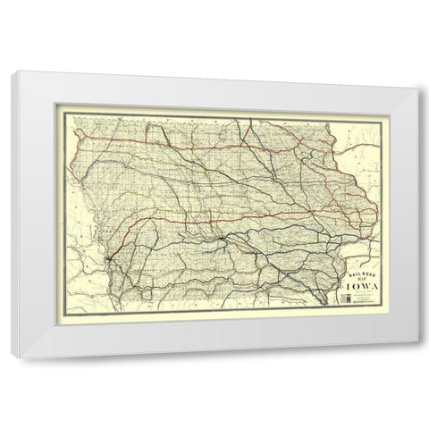 Iowa Railroad - Western Litho 1881  White Modern Wood Framed Art Print by Western Litho