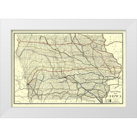 Iowa Railroad - Western Litho 1881  White Modern Wood Framed Art Print by Western Litho