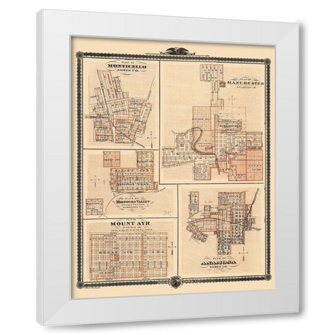 Monticello, Mount Ayre, Anamosa Iowa - Shober 1875 White Modern Wood Framed Art Print by Shober