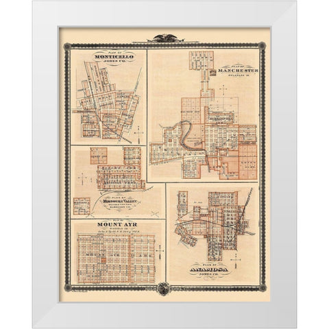 Monticello, Mount Ayre, Anamosa Iowa - Shober 1875 White Modern Wood Framed Art Print by Shober