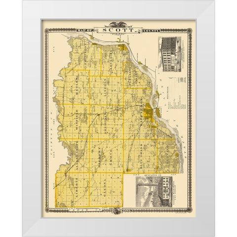 Scott Iowa Landowner - Shober 1875 White Modern Wood Framed Art Print by Shober