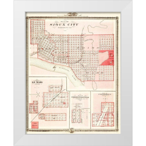 Sioux City, Le Mars Iowa - Andreas 1875 White Modern Wood Framed Art Print by Andreas