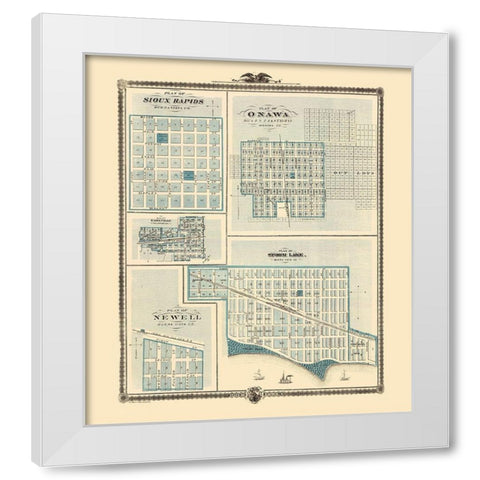 Sioux Rapids, Onawa, Earlville, Storm Lake, Newell White Modern Wood Framed Art Print by Andreas