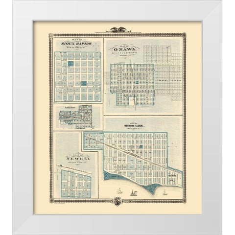 Sioux Rapids, Onawa, Earlville, Storm Lake, Newell White Modern Wood Framed Art Print by Andreas
