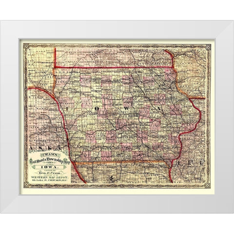 Iowa - Cram 1875 White Modern Wood Framed Art Print by Cram
