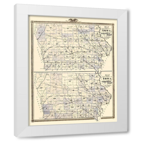 Iowa with Representative, Senatorial Districts White Modern Wood Framed Art Print by Andreas