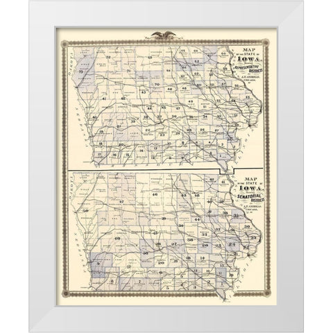 Iowa with Representative, Senatorial Districts White Modern Wood Framed Art Print by Andreas