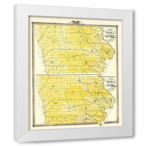 Iowa with Congressional, Judicial Districts  1874 White Modern Wood Framed Art Print by Andreas