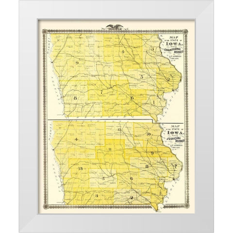 Iowa with Congressional, Judicial Districts  1874 White Modern Wood Framed Art Print by Andreas