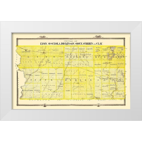 Lyon Osceola Dickinson Sioux Obrien Clay Iowa White Modern Wood Framed Art Print by Andreas