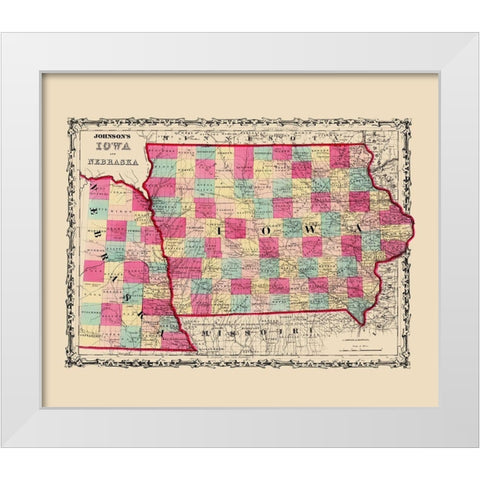 Nebraska, Iowa - Johnson 1860 White Modern Wood Framed Art Print by Johnson