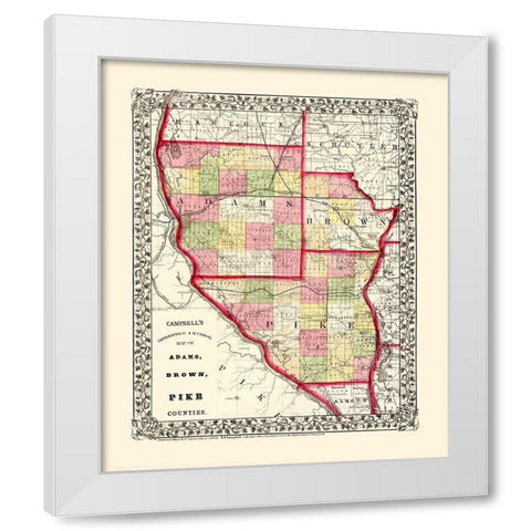 Adams  Brown  Pike Illinois - Campbell 1850 White Modern Wood Framed Art Print by Campbell