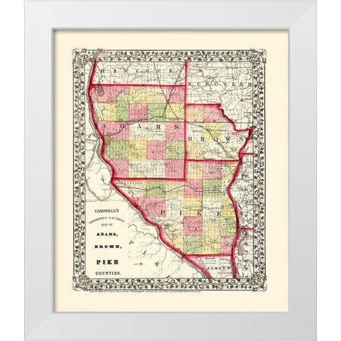 Adams  Brown  Pike Illinois - Campbell 1850 White Modern Wood Framed Art Print by Campbell