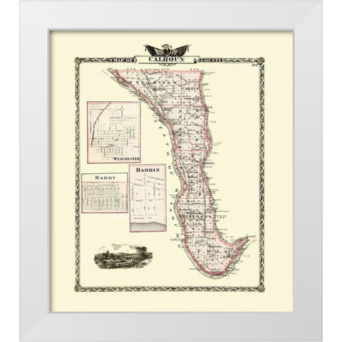 Calhoun Illinois - Warner 1876 White Modern Wood Framed Art Print by Warner