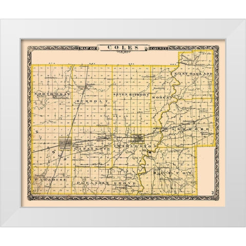 Coles County Illinois - Beers 1876 White Modern Wood Framed Art Print by Beers