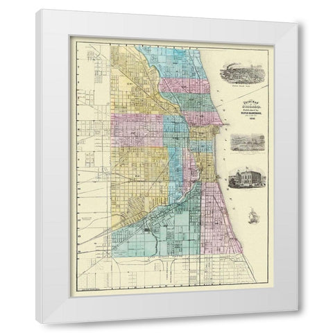 Chicago Illinois Plat - Blanchard 1869 White Modern Wood Framed Art Print by Blanchard