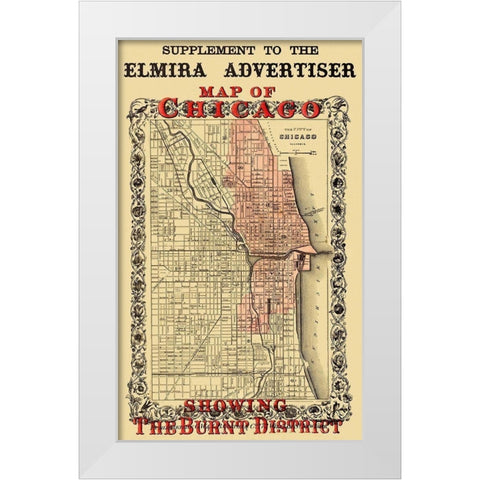 Chicago Illinois Fire Burnt District - Colton 1871 White Modern Wood Framed Art Print by Colton