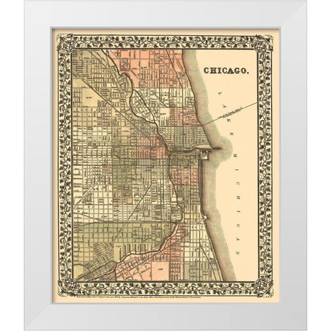 Chicago Illinois - Mitchell 1870 White Modern Wood Framed Art Print by Mitchell