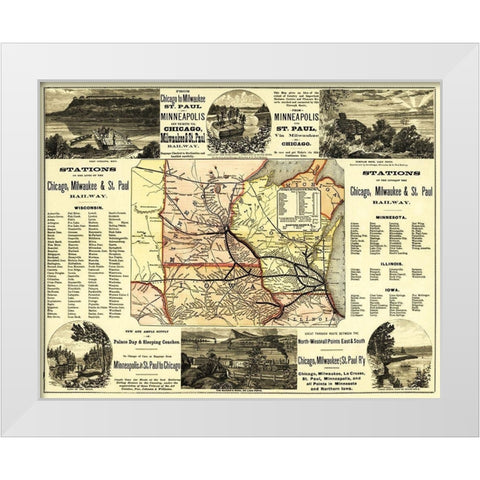 Chicago, Milwaukee and St Paul Railroad - 1874 White Modern Wood Framed Art Print by Rand McNally