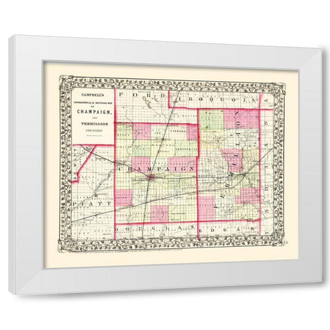Champaign  Vermillion Illinois - Campbell 1850 White Modern Wood Framed Art Print by Campbell