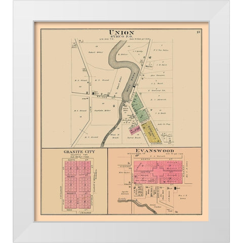 Union, Granite City, Evanswood  Wisconsin White Modern Wood Framed Art Print by Foote