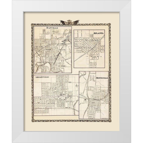Danville Atlanta Shelbyville Monticello Illinois White Modern Wood Framed Art Print by Beers