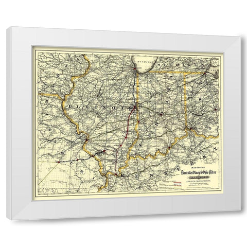 Danville, Olney and Ohio River RR - Colton 1881 White Modern Wood Framed Art Print by Colton
