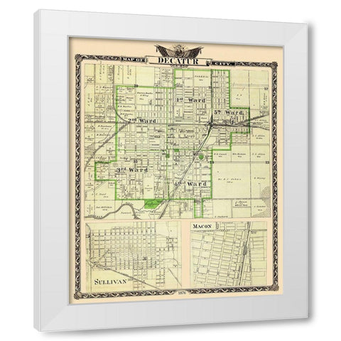Decatur, Sullivan Illinois Landowner - Warner 1876 White Modern Wood Framed Art Print by Warner
