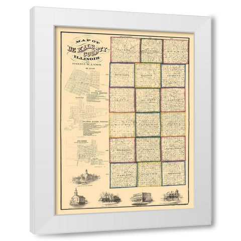 De Kalb County Illinois - Lamb 1860  White Modern Wood Framed Art Print by Lamb