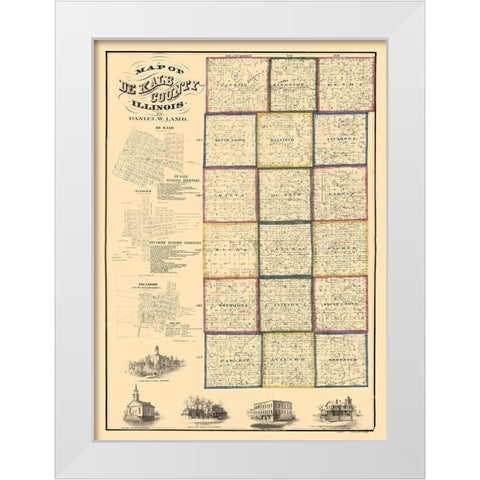 De Kalb County Illinois - Lamb 1860  White Modern Wood Framed Art Print by Lamb