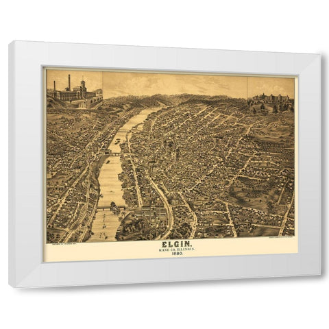 Elgin Illinois - Shober 1880 White Modern Wood Framed Art Print by Shober
