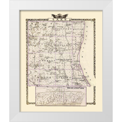 Lake Illinois Landowner - Warner 1870 White Modern Wood Framed Art Print by Warner