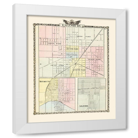 Galesburg, Monmouth, Aledo Illinois - Warner 1876 White Modern Wood Framed Art Print by Warner