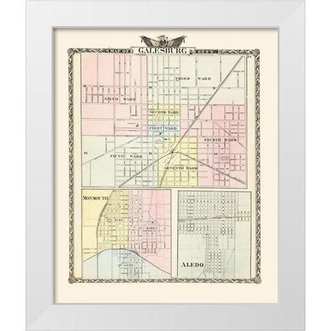 Galesburg, Monmouth, Aledo Illinois - Warner 1876 White Modern Wood Framed Art Print by Warner