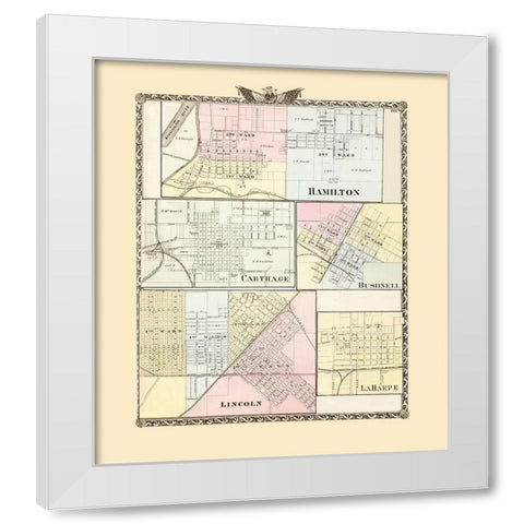 Hamilton, Carthage, Bushnell, Lincoln, Laharpe White Modern Wood Framed Art Print by Warner