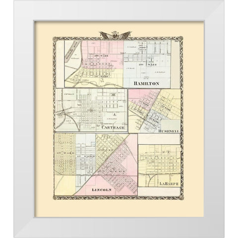 Hamilton, Carthage, Bushnell, Lincoln, Laharpe White Modern Wood Framed Art Print by Warner