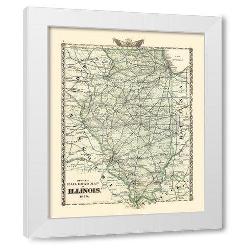 Illinois Railroad Map - Beers 1876 White Modern Wood Framed Art Print by Beers